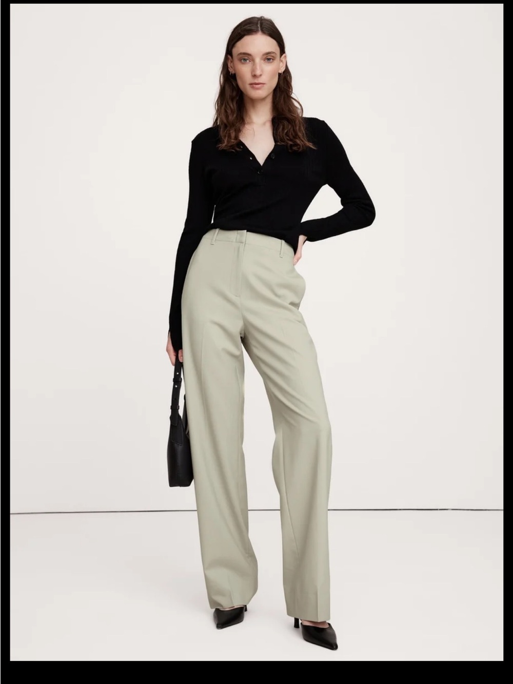 New! Siena High-Rise Modern Straight Italian Wool Pants Size 6 Long Gray